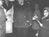 Friends-refuseniks meet Vladimir Lifshitz at a railway station after his return back from imprisonment. From the left: Alec Zelichonok, Victor Birkan, Vladimir Lifshitz, Anna Lifshitz (wife), Masha Lifshitz (daughter). Leningrad, March 18, 1987. co RS