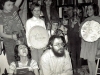 Pesach in the Makushkin’s apartment. From the left: sitting on the floor – Lena Romanovsky, Michael Makushkin (Ezer); behind them – Lisa Cherniavsky, ?, Maxim Kelman, Ilia Romanovsky, Masha Lifshitz. Leningrad, 1985,  co RS