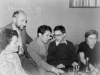 A guest from USA meets with refuseniks in  Ella and Ilya Ginzburg’s apartment. From the left: Ella Ginzburg, Aba Taratuta, Ilya Ginzburg, visitor from USA, Fanya Ginzburg. Leningrad, the middle of 1970s. co RS