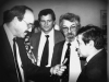 An intervew with an Israeli correspondent. From the left: correspondent, Yuli Edelstein, Yuli Kosharovsky, Mikhail Chlenov, Moscow, 1987