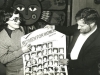 Israel Public Council for Soviet Jewry campaign for refusenik women.  Women for Women banner held by Natasha Khassin and Chaim Chessler, Israel, 1988, co Enid Wurtman