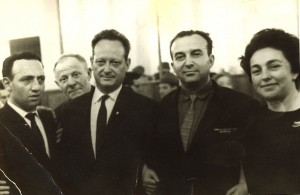 L-r:David Khavkin, Yigal Alon, Grigorii Feigin and wife of Yigal Alon, Moscow Agro-industrial exhibition, Israeli day, 1966 David Havkin, Ygal Alon, Grigorii Feigin and wife of Yigal Alon, Moscow Agro-industrial exhibition, Israeli day, 1966