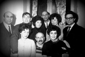 Activists of Zionist movement, Moscow, 1969. First row l-r: Nomi Drabkin, Leva Shinkar, Lena Polsky Remes; second row:?, Leonid Libkovsky, Mara Balashinskaya Abramovich, David Drapkin, Sonya Polsky, David Shekhtor.