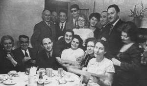 At Hanuka celebration, Riga Dec. 7 1969. Standing l-r: ?, Eliyahu Yoeli, Dola Borin, Lev Yoely, Margalit Spielberg, Silva Zalmanson, ?, Aharon Spielberg co, Liza Borin, Dec. 7.1969
